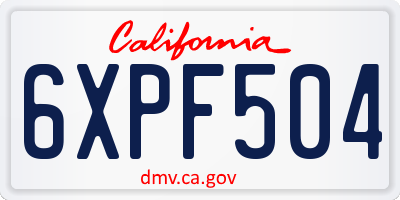 CA license plate 6XPF504