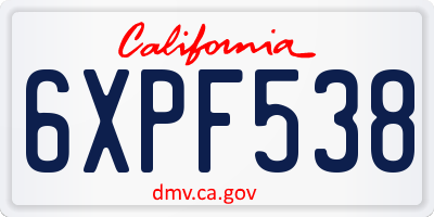 CA license plate 6XPF538