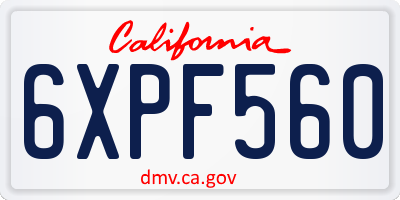 CA license plate 6XPF560