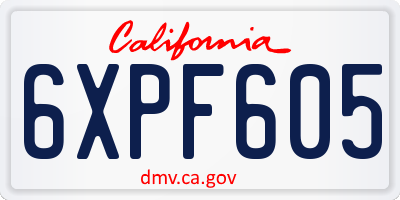 CA license plate 6XPF605
