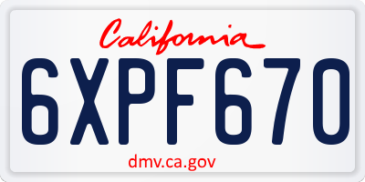 CA license plate 6XPF670