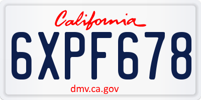 CA license plate 6XPF678