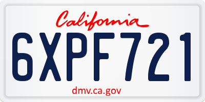 CA license plate 6XPF721