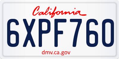 CA license plate 6XPF760