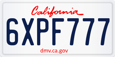 CA license plate 6XPF777