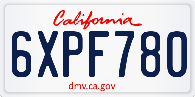 CA license plate 6XPF780