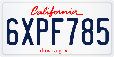 CA license plate 6XPF785