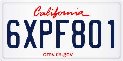 CA license plate 6XPF801