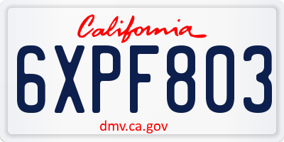 CA license plate 6XPF803