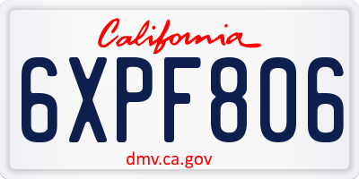CA license plate 6XPF806