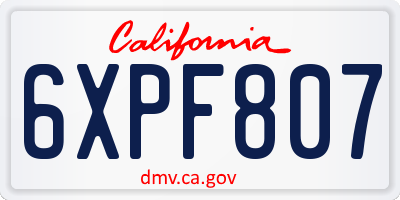 CA license plate 6XPF807