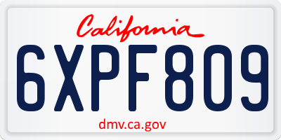 CA license plate 6XPF809