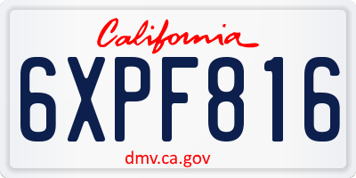 CA license plate 6XPF816