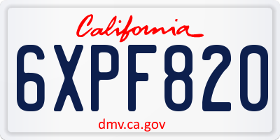 CA license plate 6XPF820