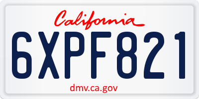 CA license plate 6XPF821