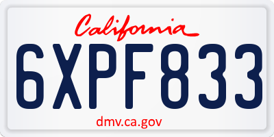 CA license plate 6XPF833