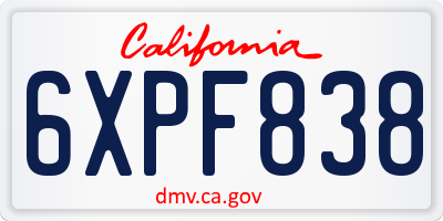 CA license plate 6XPF838