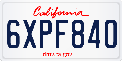 CA license plate 6XPF840