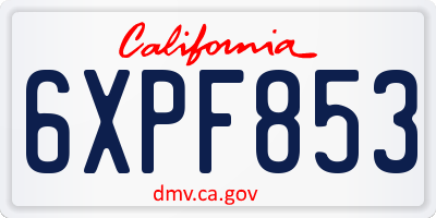 CA license plate 6XPF853