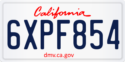 CA license plate 6XPF854