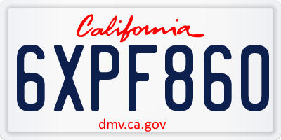 CA license plate 6XPF860