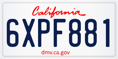 CA license plate 6XPF881