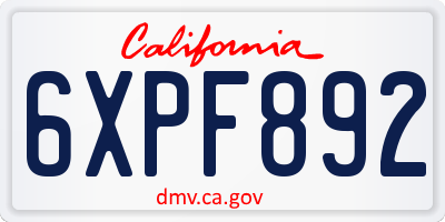 CA license plate 6XPF892