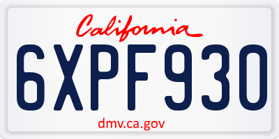 CA license plate 6XPF930