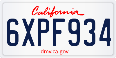 CA license plate 6XPF934