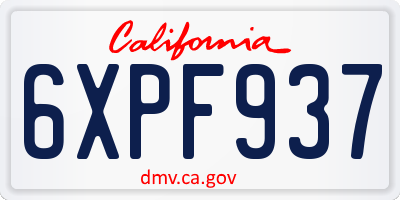 CA license plate 6XPF937