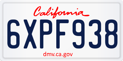 CA license plate 6XPF938