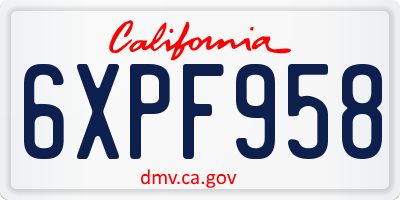 CA license plate 6XPF958