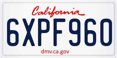 CA license plate 6XPF960