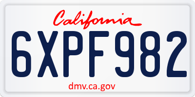 CA license plate 6XPF982