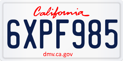 CA license plate 6XPF985