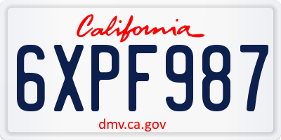 CA license plate 6XPF987