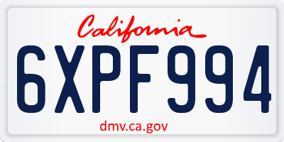 CA license plate 6XPF994