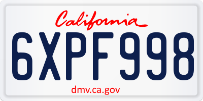 CA license plate 6XPF998