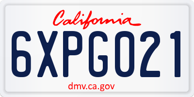 CA license plate 6XPG021