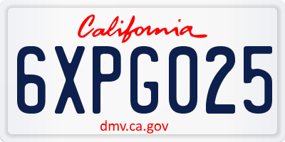 CA license plate 6XPG025