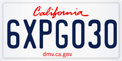 CA license plate 6XPG030