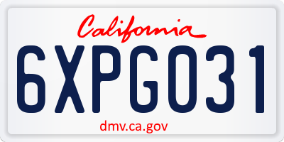 CA license plate 6XPG031