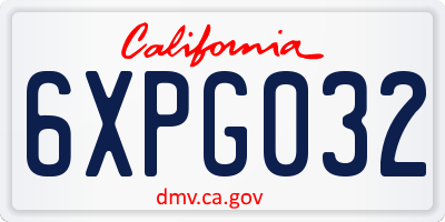 CA license plate 6XPG032