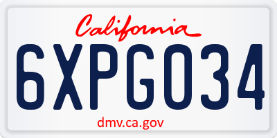 CA license plate 6XPG034