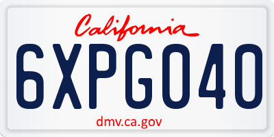 CA license plate 6XPG040