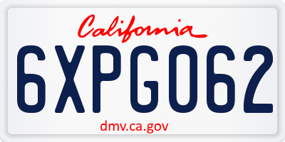 CA license plate 6XPG062