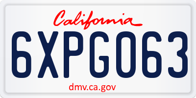 CA license plate 6XPG063
