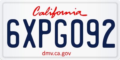 CA license plate 6XPG092