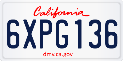 CA license plate 6XPG136