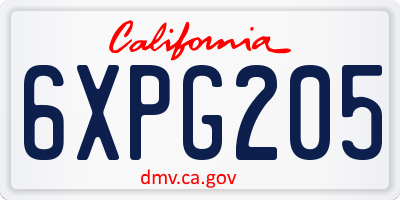 CA license plate 6XPG205